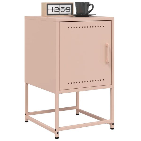 vidaXL Bedside Cabinet Pink Steel Compact Bedside Cabinet Rectangular