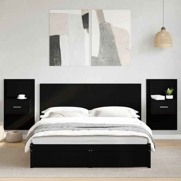 vidaXL Bed Headboard With Cabinet Black Engineered wood Medium