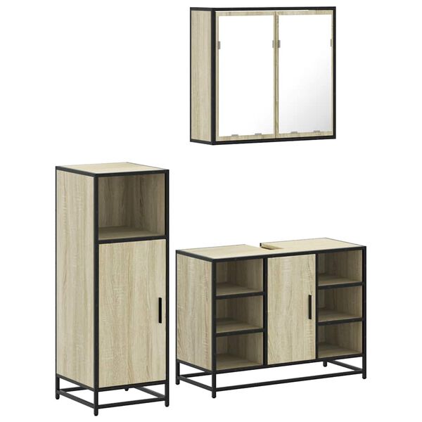 vidaXL Bathroom Furniture Set Sonoma Oak Engineered Wood, Metal, Glass