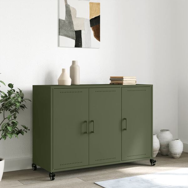 vidaXL Sideboard Olive Green 39.6"x15.4"x28.3" Steel