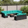 vidaXL 14 Piece Garden Sofa Set with Cushions Black Poly Rattan