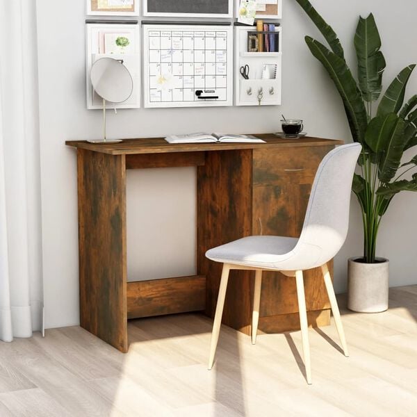 vidaXL Desk Smoked oak Engineered wood Medium Desk Rectangular