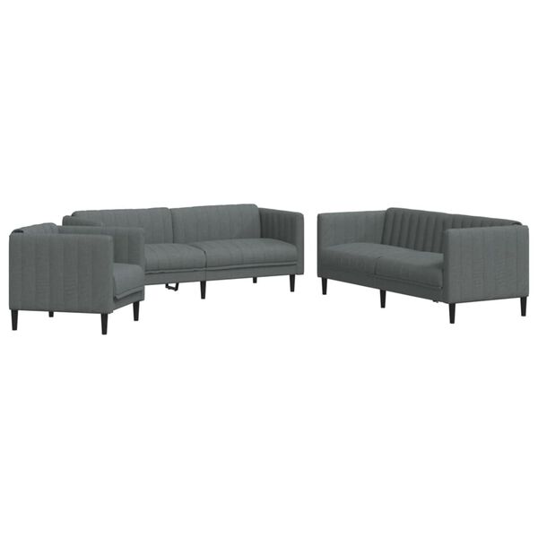 vidaXL Sofa Set Dark Gray Fabric (100% polyester), plywood, solid wood