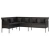vidaXL L-shaped Patio Sofa with Cushions Black Poly Rattan