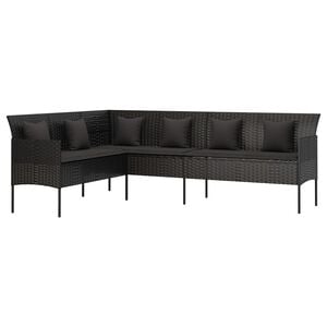 vidaXL L-shaped Patio Sofa with Cushions Black Poly Rattan