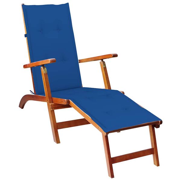 vidaXL Patio Deck Chair Royal blue Solid acacia wood Medium Foldable
