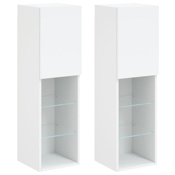 vidaXL TV Cabinet Set of 2 White Engineered Wood, Glass Medium