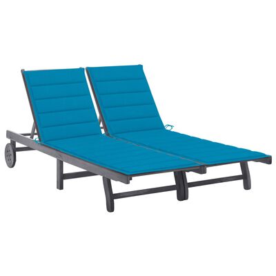 vidaXL 2-Person Patio Sun Lounger with Cushion Gray Solid Wood Acacia