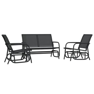 vidaXL 3 Piece Garden Glider Lounge Set Black Textilene and Steel