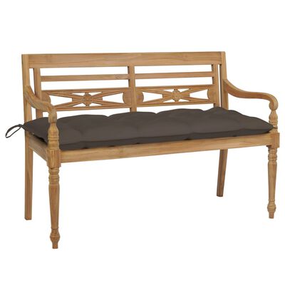 vidaXL Batavia Bench with Taupe Cushion 47.2" Solid Teak Wood