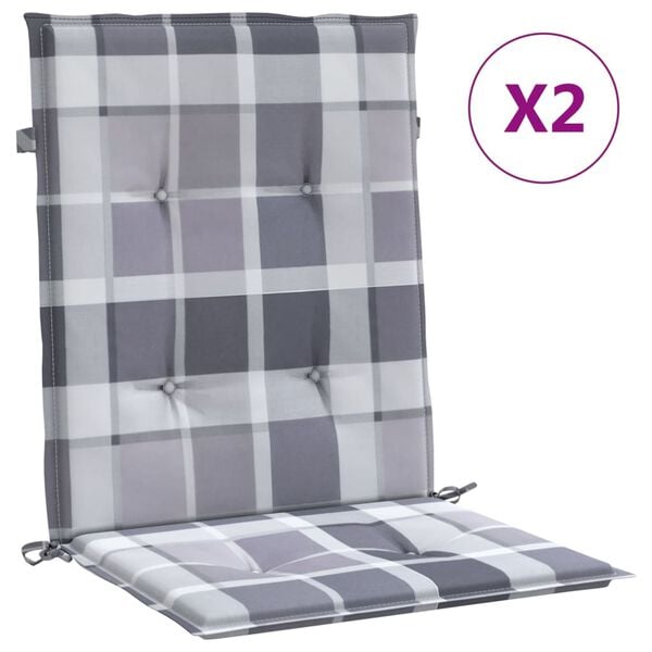 vidaXL Patio Lowback Chair Cushions 2 pcs Grey Check Pattern 39.4x19.7x1.2" Oxford Fabric