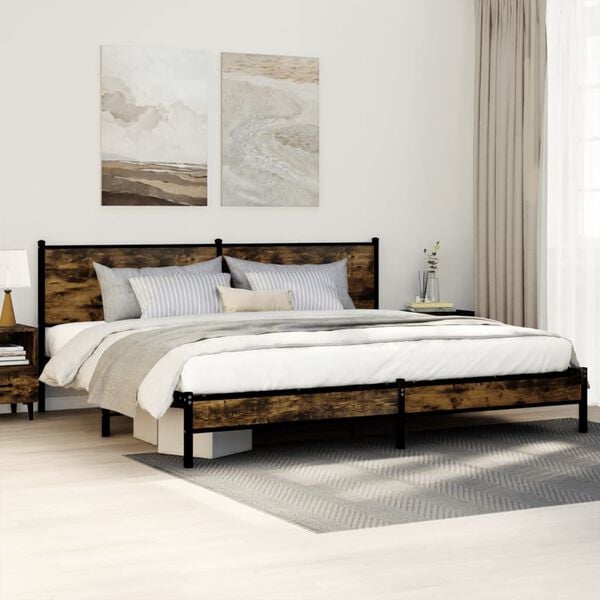 vidaXL Bed Frame Smoked Oak Steel, Engineered Wood Full Bed Frame