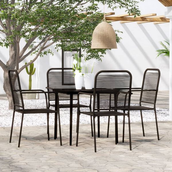 vidaXL Dining Set Black Powder-coated steel, glass, cotton rope Standard