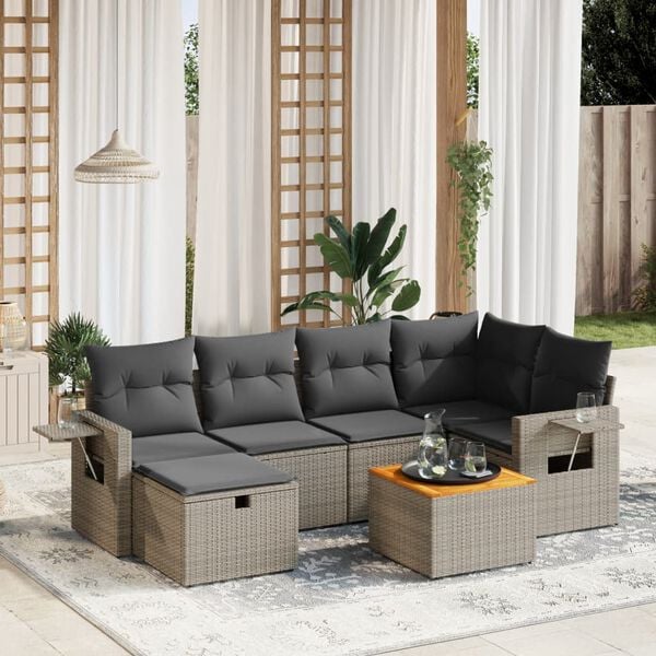 vidaXL Garden Sofa Set Grey PE Rattan 7 Piece Set Modular
