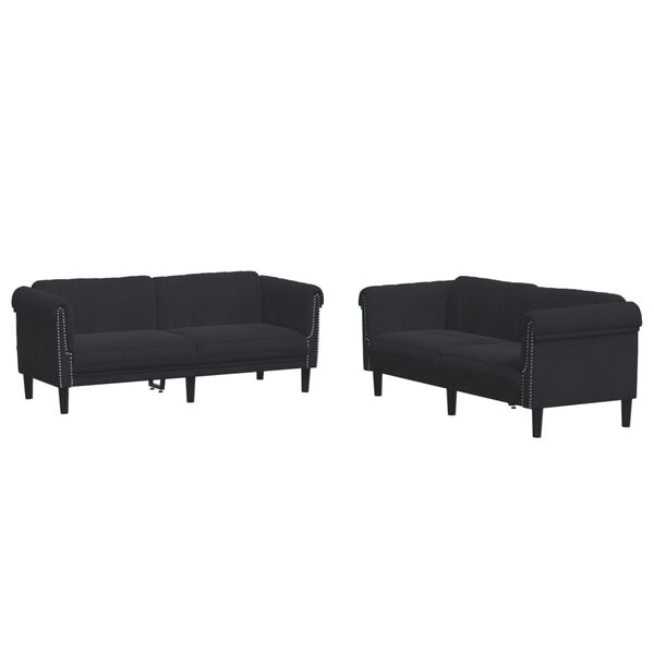 vidaXL Sofa Set Black Velvet, plywood, solid wood Large Durable