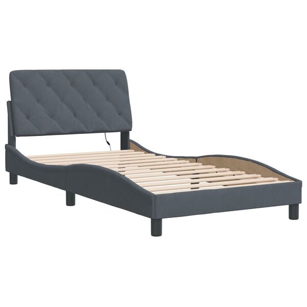 vidaXL Bed Frame with LED without Mattress Dark Gray 39.4"x79.9" Velvet