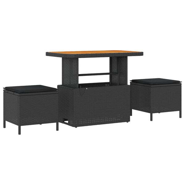 vidaXL Garden Sofa Set with Cushion Black Poly Rattan