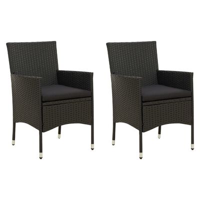 vidaXL Patio Chairs with Cushions 2 pcs Poly Rattan Black