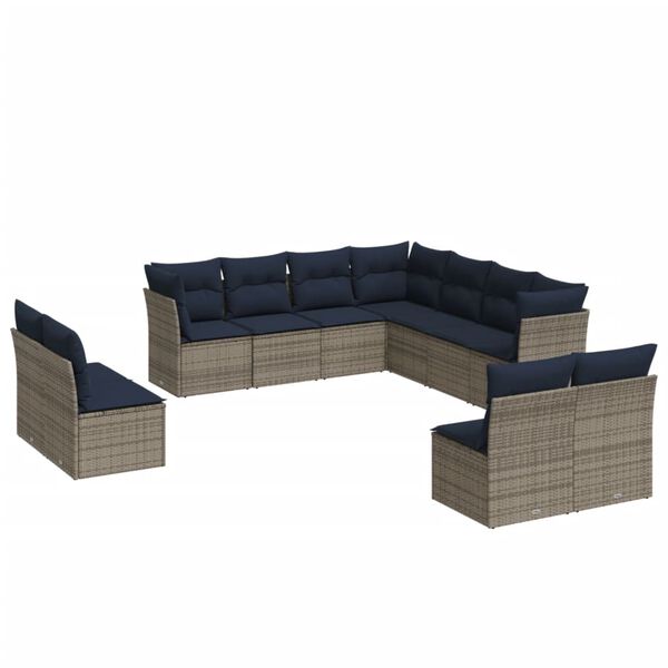 vidaXL 11 Piece Patio Sofa Set with Cushions Gray Poly Rattan