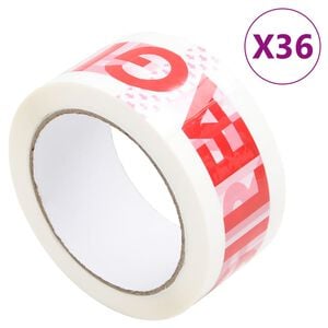 vidaXL Packaging Tape 36 pcs FRAGILE Printed White 1.89 " x 216.5 '