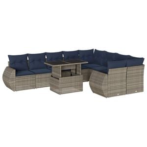 vidaXL 10 Piece Garden Sofa Set with Cushions Grey Poly Rattan