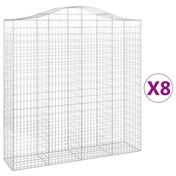 vidaXL Arched Gabion Baskets 8 pcs 78.7x19.7x200/220" Galvanised Iron