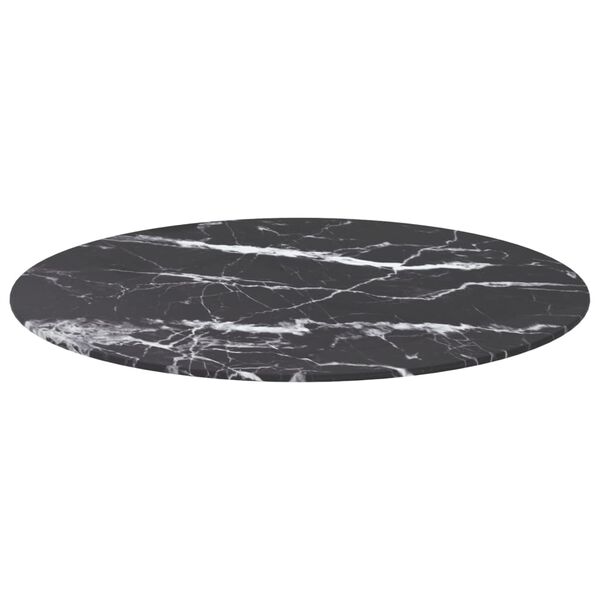 vidaXL Table Top Black with marble pattern Tempered glass 27.6 in diameter