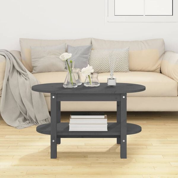 vidaXL Coffee Table Grey Solid Pine Wood Medium Coffee Table