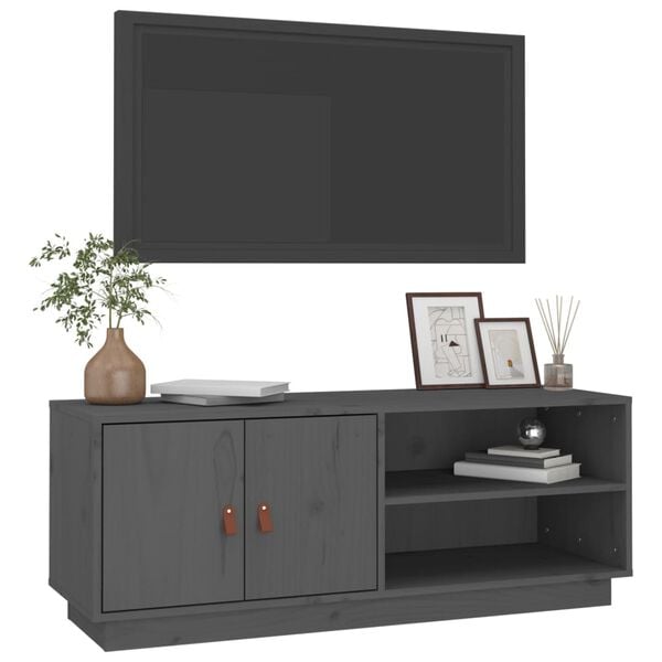 vidaXL TV Cabinet Grey Solid Pine Wood Medium TV Cabinet Rectangular