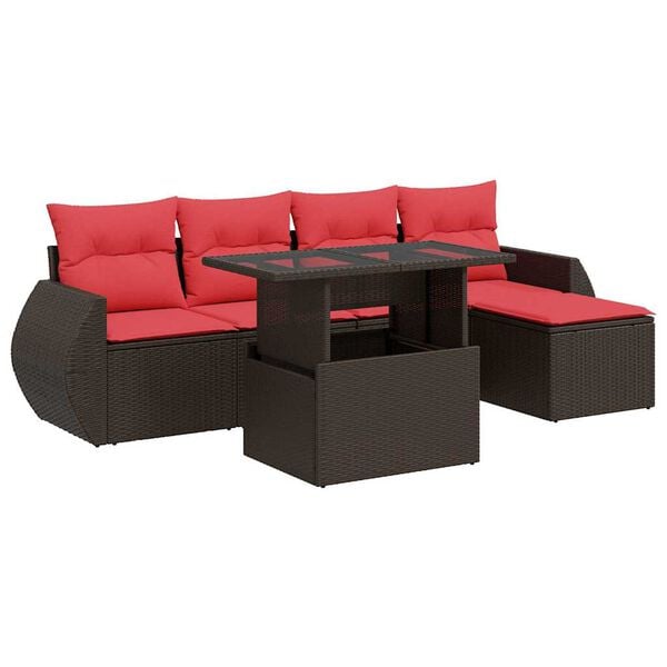 vidaXL 6 Piece Patio Sofa Set with Cushions Brown Poly Rattan Acacia