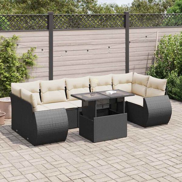vidaXL Garden Sofa Set Black PE Rattan, Powder-Coated Steel, Tempered Glass