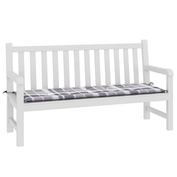 vidaXL Patio Bench Cushion Grey Check Pattern 150x50x1.6 " Oxford Fabric