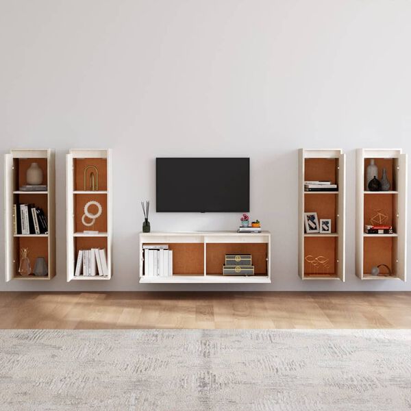 vidaXL TV Cabinet Set of 5 White Solid Pine Wood Multiple Sizes