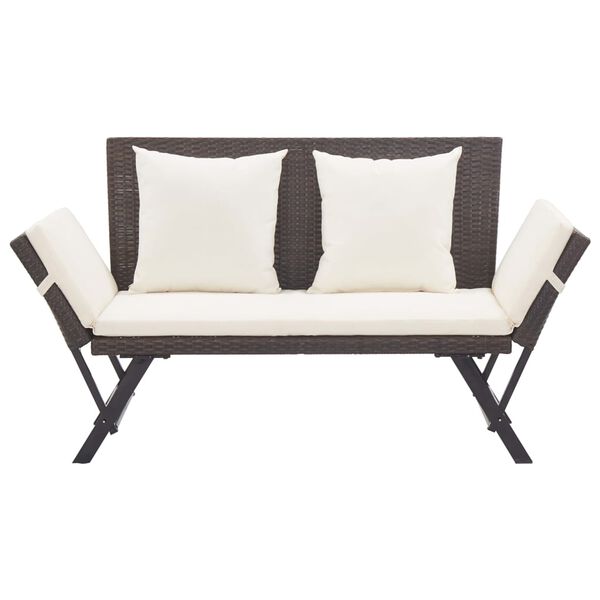 vidaXL Garden Bench Brown, Cream White Poly rattan, Powder-coated steel
