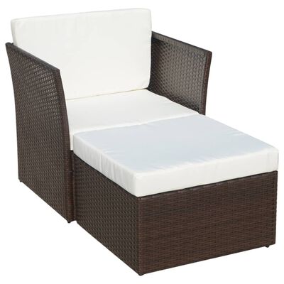 vidaXL Patio Chair with Stool Poly Rattan Brown