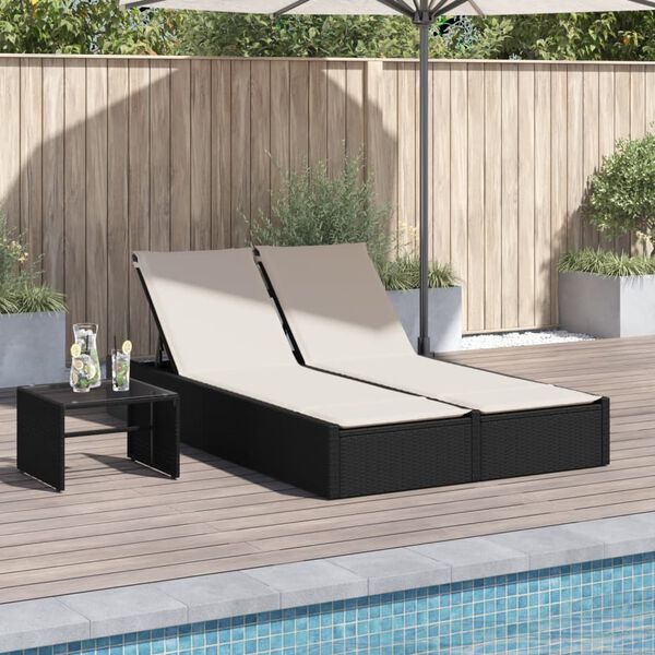 vidaXL Double Sun Lounger Black, Cream White