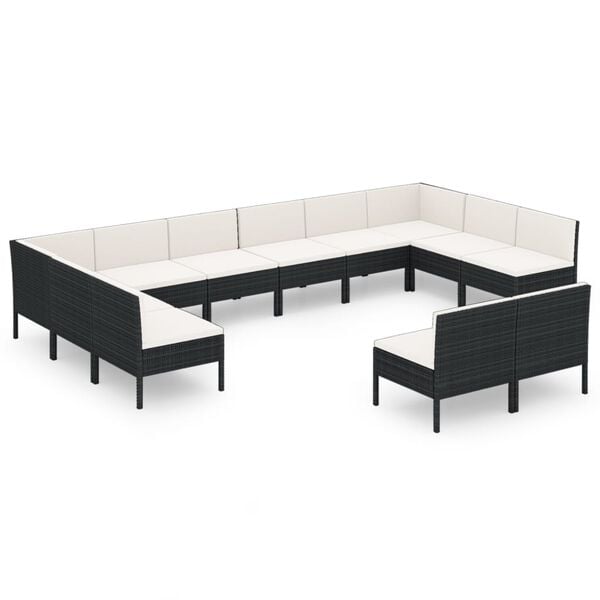 vidaXL Garden Lounge Set Black PE rattan Large Modular