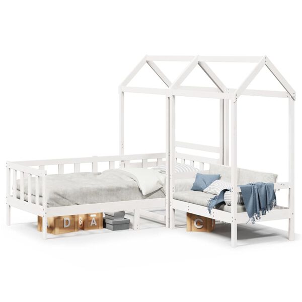 vidaXL Day Bed And Bench Set White Solid pine wood Single size