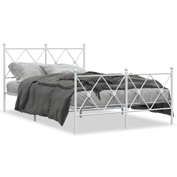 vidaXL Bed Frame White Steel Small Double Bed Frame Rectangular
