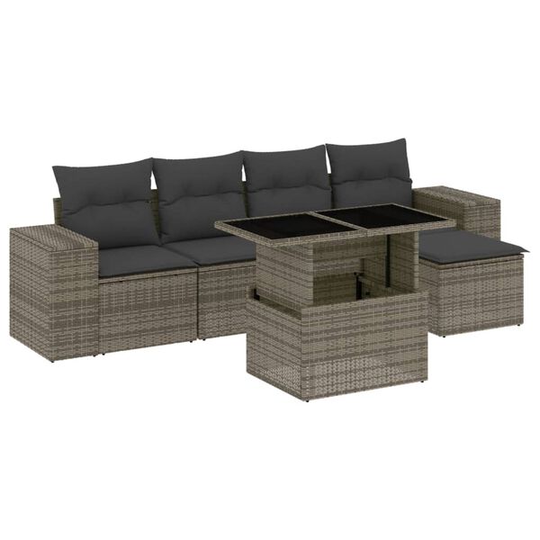 vidaXL Garden Sofa Set Grey PE rattan, powder-coated steel, tempered glass