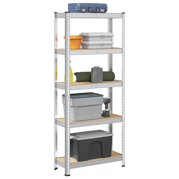 vidaXL 5-Layer Storage Shelf Silver Steel&Engineered Wood