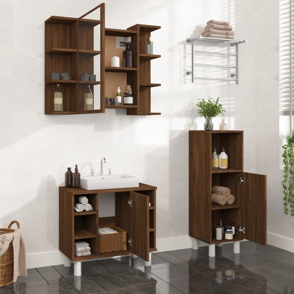 vidaXL Bathroom Cabinet Set Brown Oak Engineered Wood, Acrylic Standard