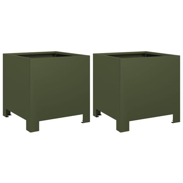 vidaXL Garden Planter Set of 2 Olive Green Steel Medium Tough