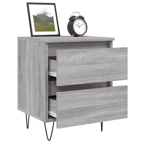 vidaXL Bedside Cabinet Set of 2 Grey Sonoma Engineered wood, Iron Medium
