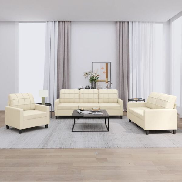 vidaXL Sofa Set Cream 75% polyvinylchloride, 20% polyester, 5% cotton