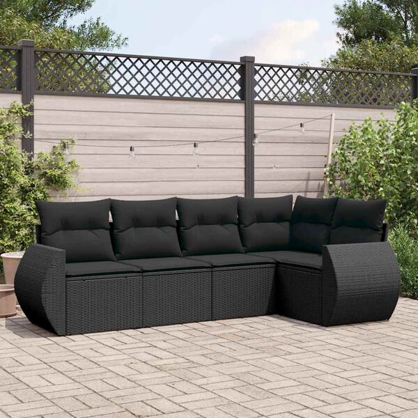 vidaXL Garden Sofa Set Black PE rattan, powder-coated steel, polyester