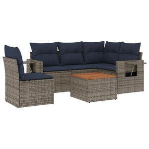 vidaXL 6 Piece Garden Sofa Set with Cushions Grey Poly Rattan