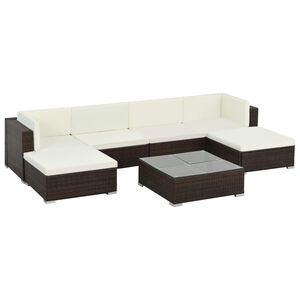 vidaXL Patio Sofa Set Set of 7 Brown, Cream white