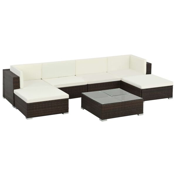 vidaXL Patio Sofa Set Set of 7 Brown, Cream white