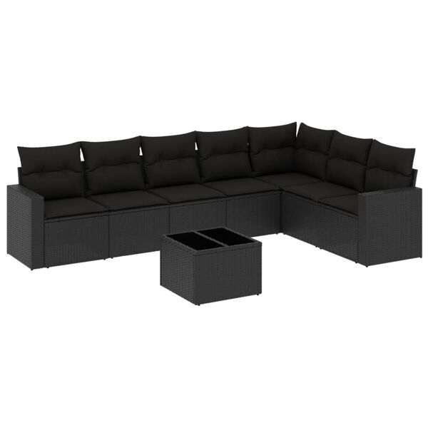 vidaXL Garden Sofa Set Black PE rattan, powder-coated steel, tempered glass